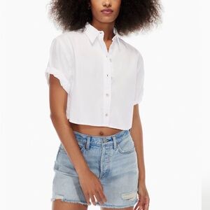 Denim Forum White Cropped Button-Down Shirt